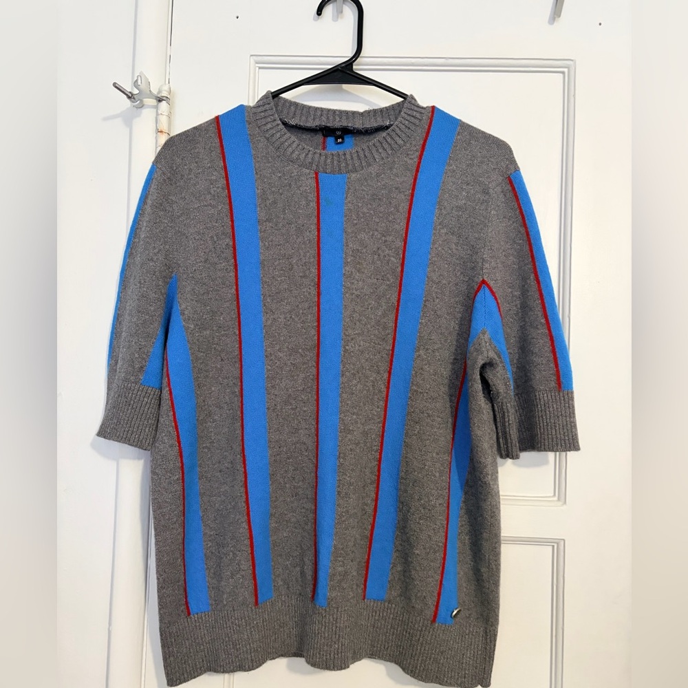 Chanel Gray Cashmere Sweater with Blue and Red Accents